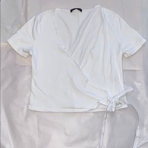 Brandy Melville White Short Sleeve Wrap Top